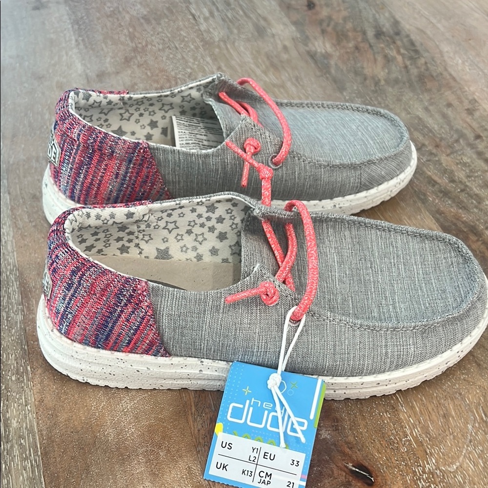 Hey Dude Gray and Pink Woven Loafers